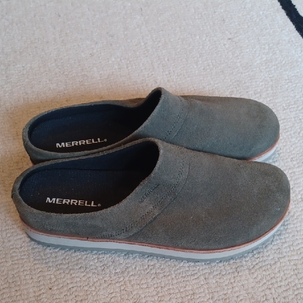 Merrell Womens Green Suade Juno Slip-On Clogs